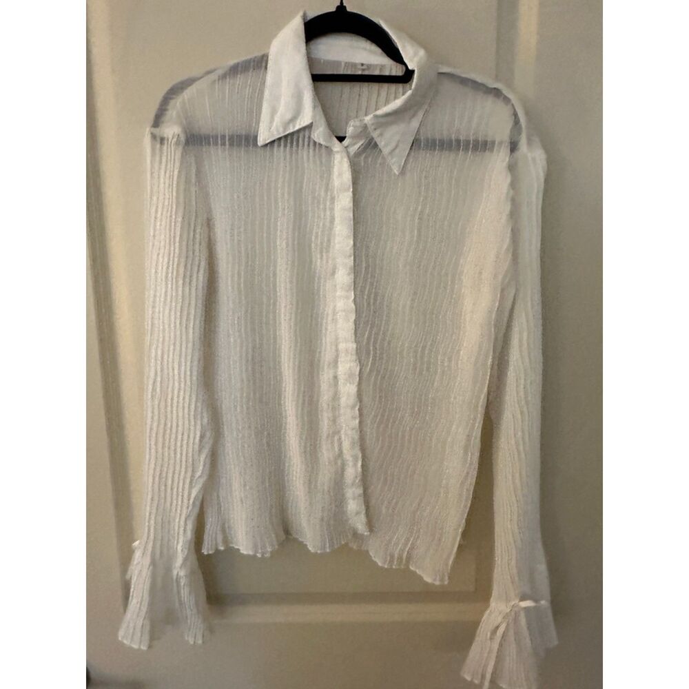 Shein White Coquette Lampshade Collared Lace Bow Blouse Women's Sz S